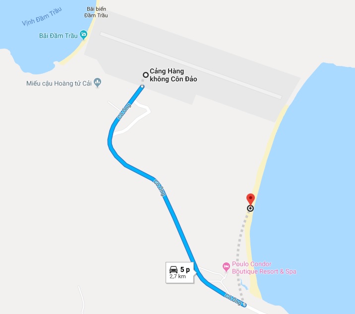 Đường đi từ sân bay Cỏ Ống đến bãi biển Dong