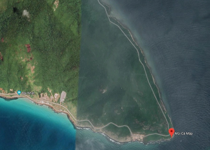 Hình ảnh mũi Cá Mập trên bản đồ vệ tinh